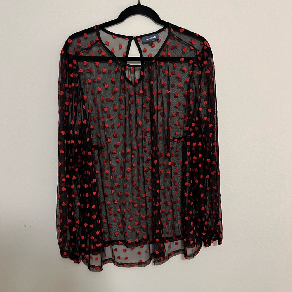 Modcloth Black and Red Sheer Blouse